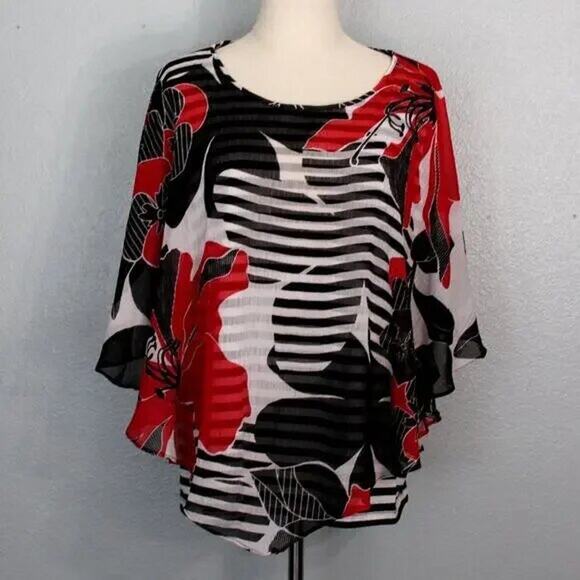 Alfred Dunner Women's Floral Overlay Striped Top Size 18 - Picture 3 of 9